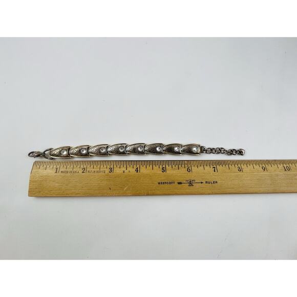 Vintage Gold and Silver Plated Link Bracelet Crystals Stamped Brighton Western - Picture 11 of 13